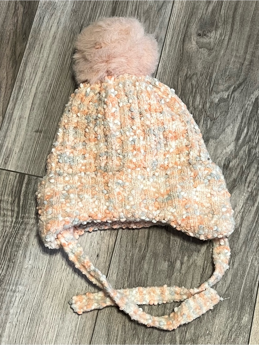 Peach Multi Knit Pom Earflap Hat for Kids